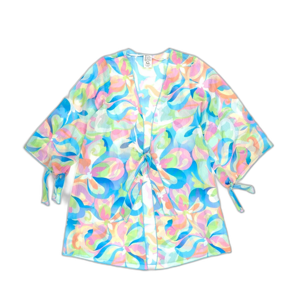 NEW Becca Nostalgic Chiffon Tunic Swim Cover-Up Kimono 70s Boho Hippie Resort XS